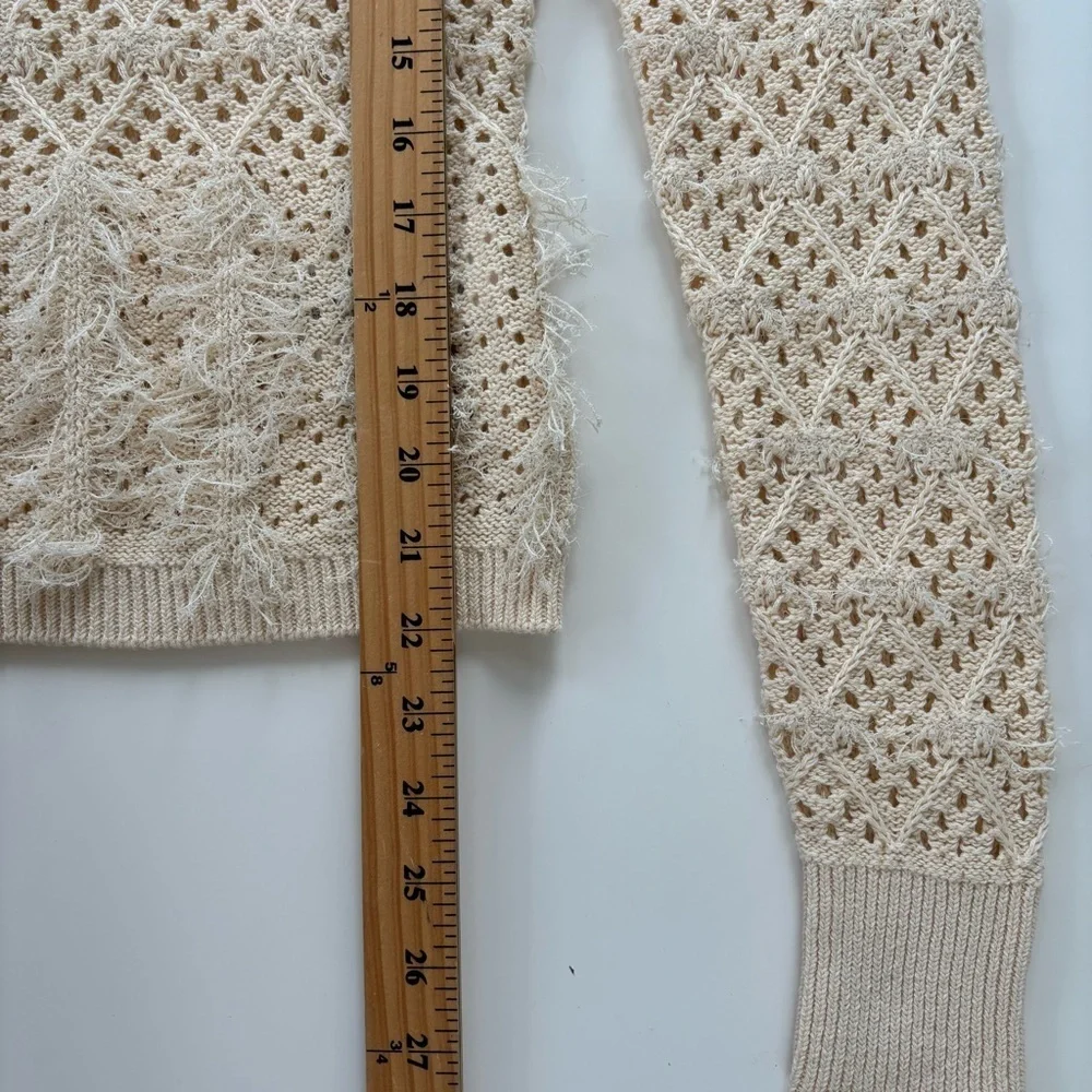 J.Crew Women's Cream Pointelle Crewneck Sweater with Fringe Size XS, NWOT